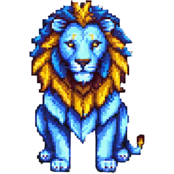 pixel art medieval lion with stylized mane and tail, inspired by ancient relief emoji
