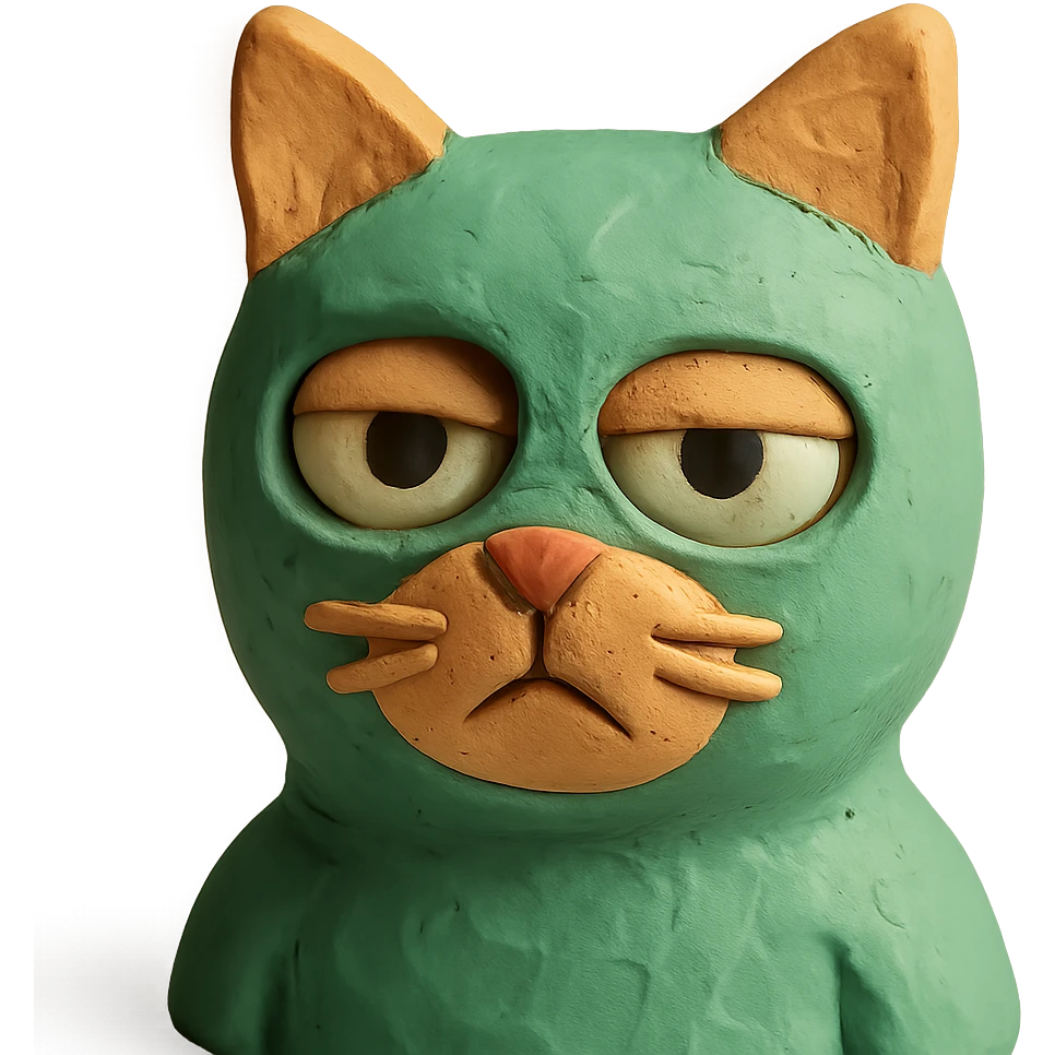 claymation style cat in a green balaclava emoji