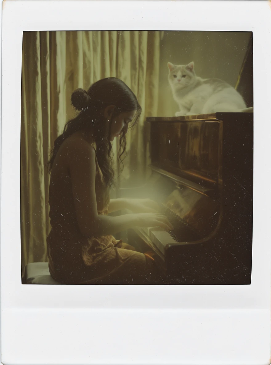 woman playing piano while her cat sits on top of the piano emoji