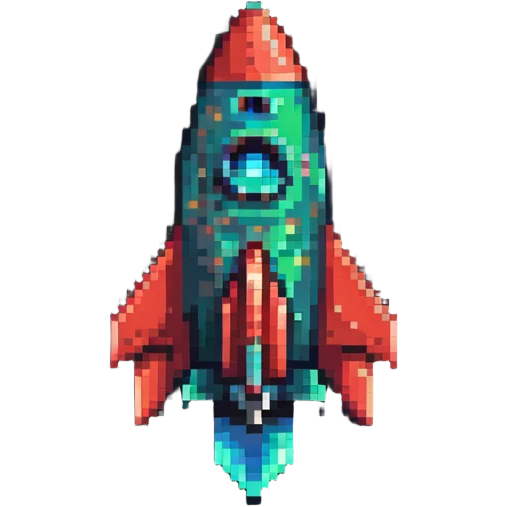 rocket ship with green to red gradient, pixel art style emoji