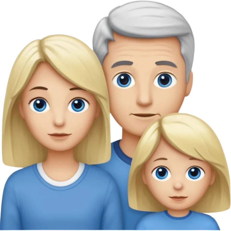 Eigene Familienbild mit 3 Personen; Frau mit dunklen Augen und dunkle lange Haare; Mann mit Vollglatze und Blaue Auge;  kleinkind mit blonden Haaren und dunklen Augen emoji