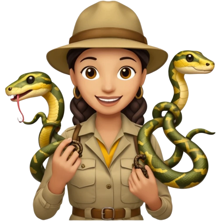Depict different emotions of a photographer with snakes and other exotic animals emoji