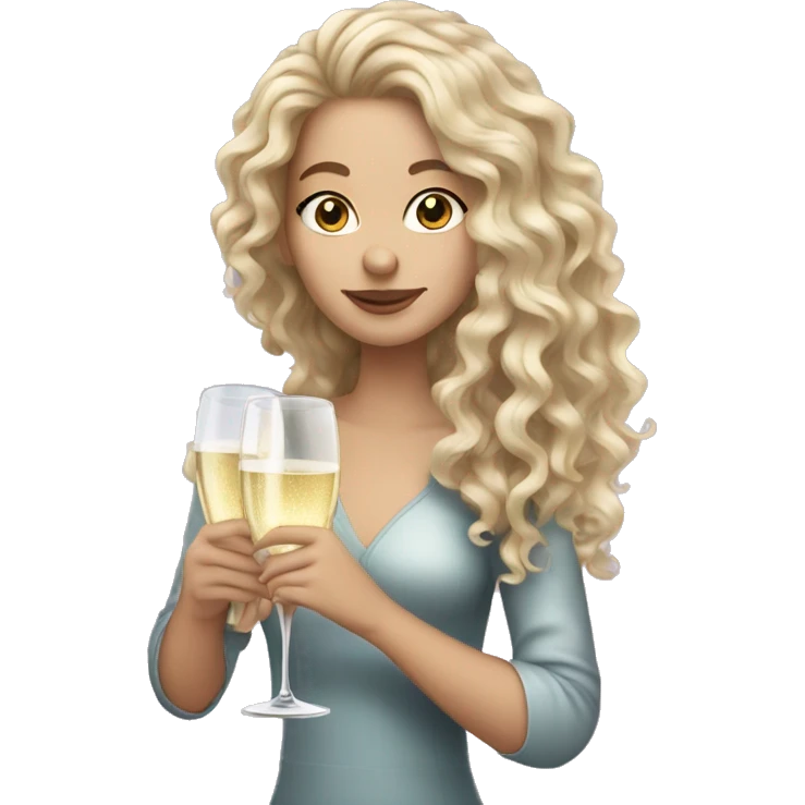 Long curly hair white girl holding Prosecco emoji