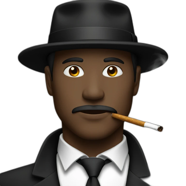 A man smoking he have a black hat and black suit emoji