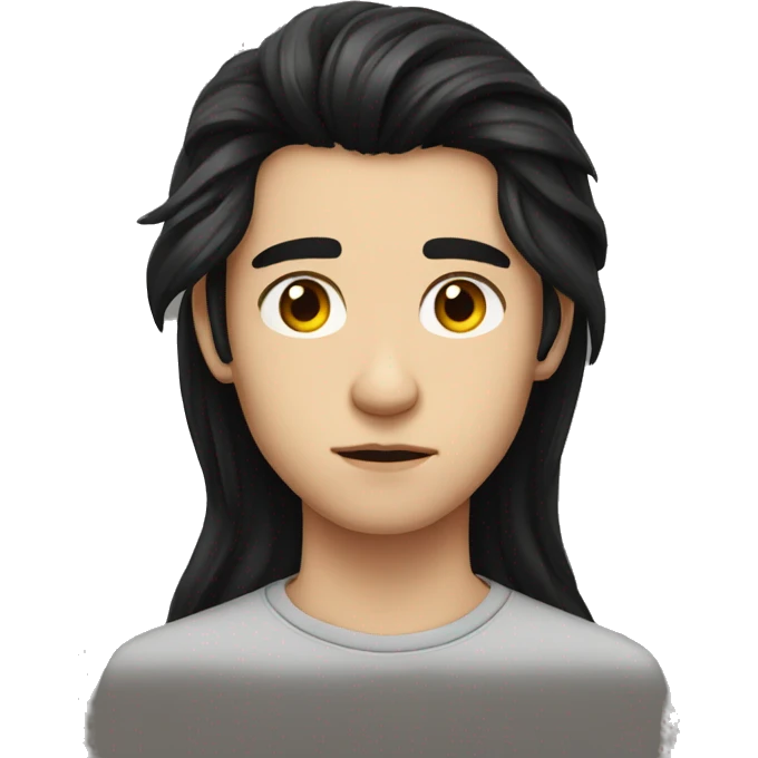 european teenager boy long black hair serious face emoji