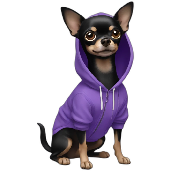 black chihuahua in purple hoodie emoji