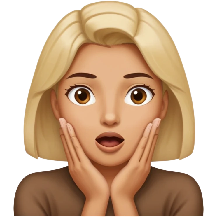 a women crossing her hands around her neck with mouth open and eyes looking upward  emoji
