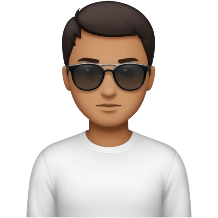 Парень в белом лонгсливе и черных очках с короткой стрижкой на бок темные волосы emoji