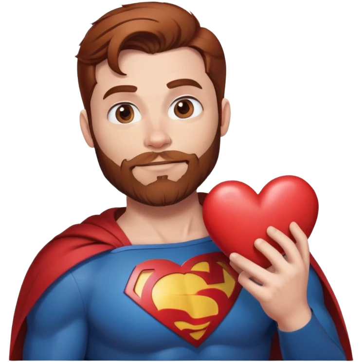 Adult Superman with redish brownish hair and full beard hand heart emoji emoji