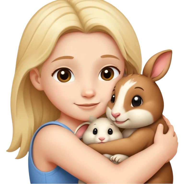 child hugging a small animal, happy and loving emoji
