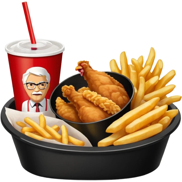 Plateau rouge de fast food avec dessus une bucket de poulet KFC des frite et un coca emoji