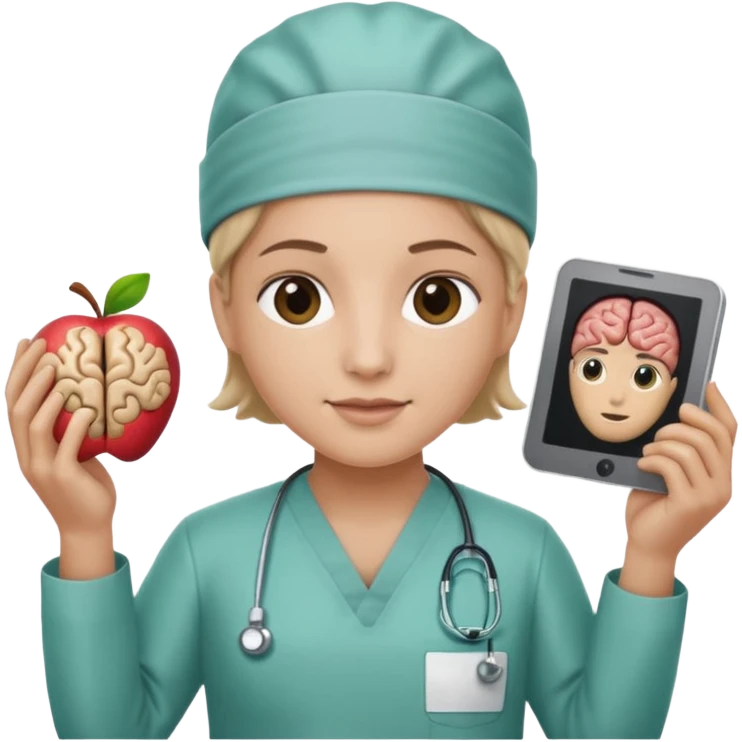 neurosurgeon holding a brain scan, apple emoji style emoji