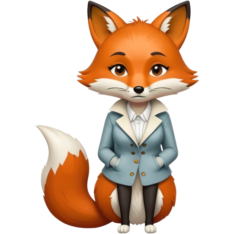 extremely sad anthropomorphised female fox in stylish outfit, no sunglasses, very sad and crying, heavy frown, looking to the left, full-body view emoji