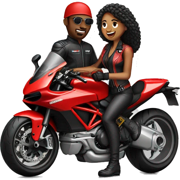 A biker couple in a red ducati bike emoji