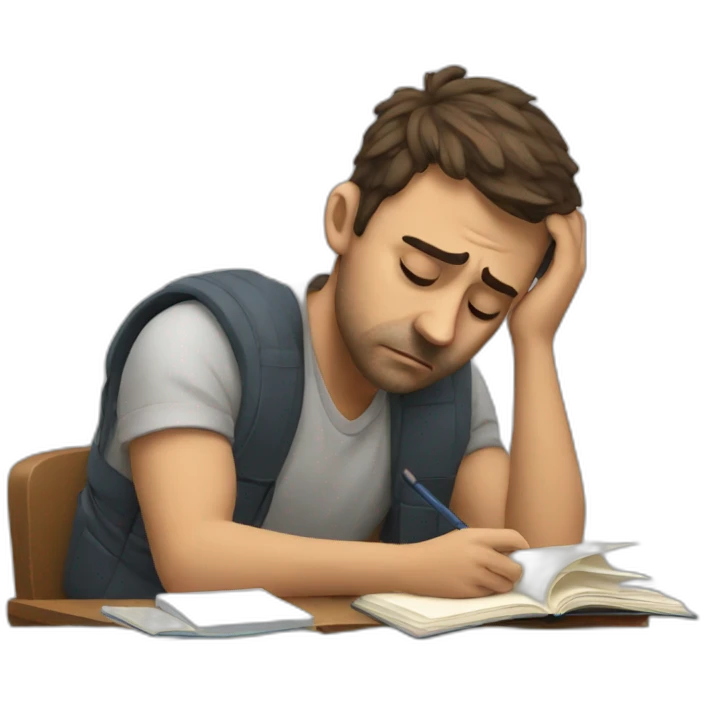 Sad man studying emoji