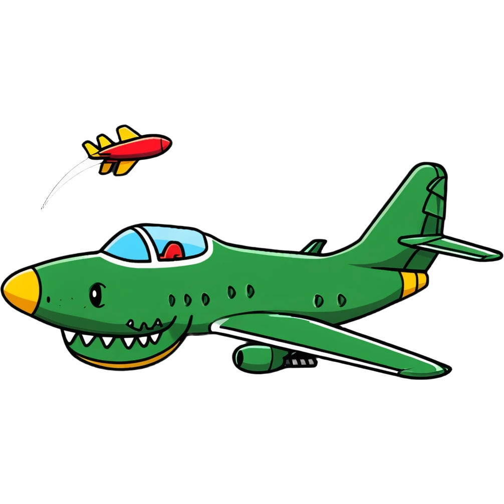military airplane with a crocodile head throwing bombs emoji