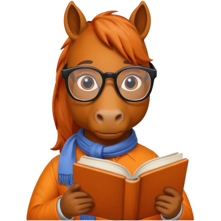 orange horse read book with glasses emoji