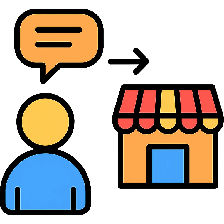 digital communication theme of a person sending a message to a store emoji