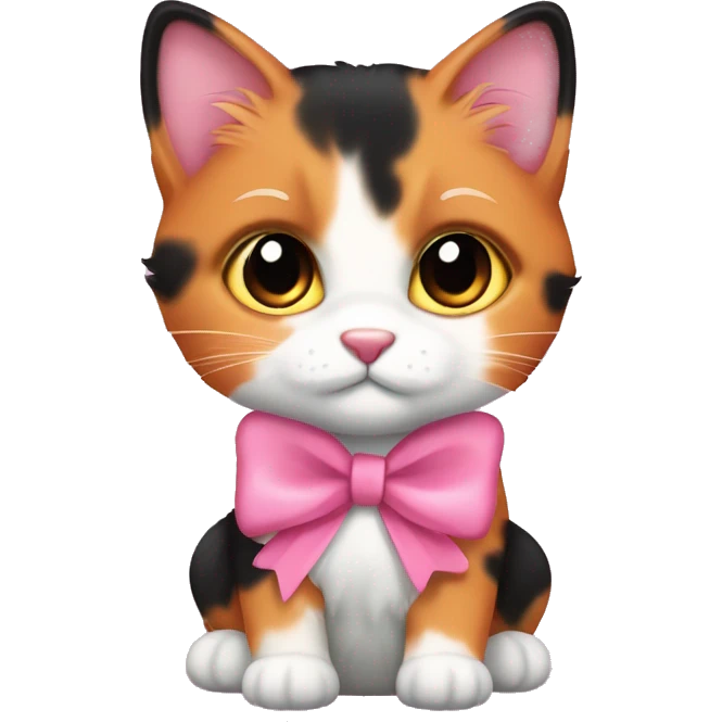 cute fluffy orange black calico cat with pink bow  emoji