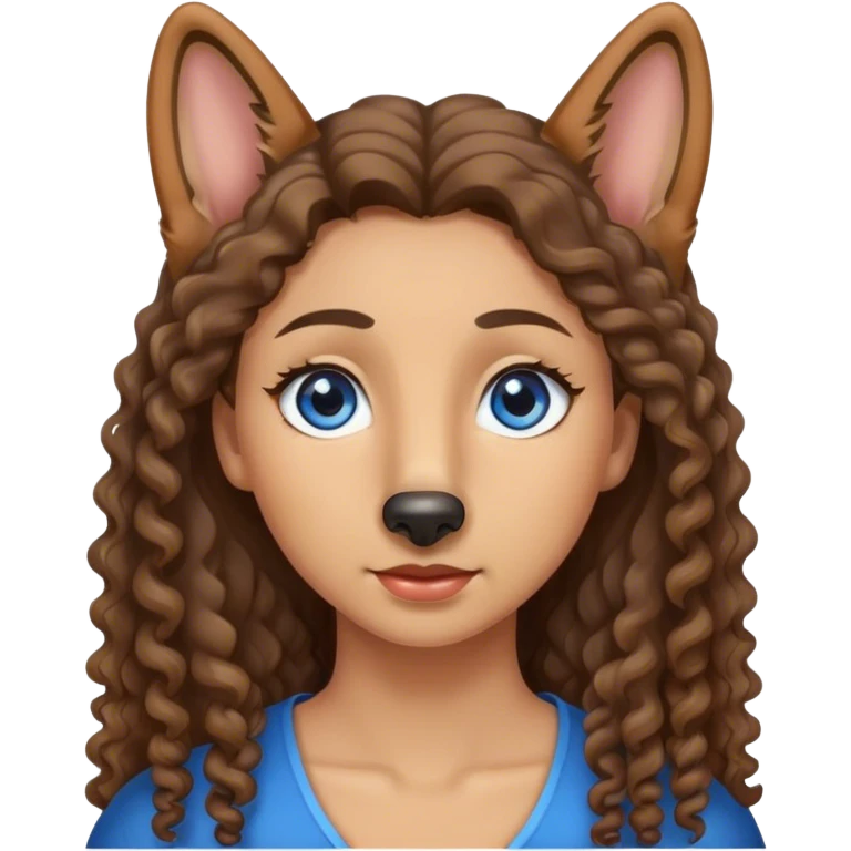 German Shepherd , Curly long brown hair woman with light Skin and Blue eyes  emoji