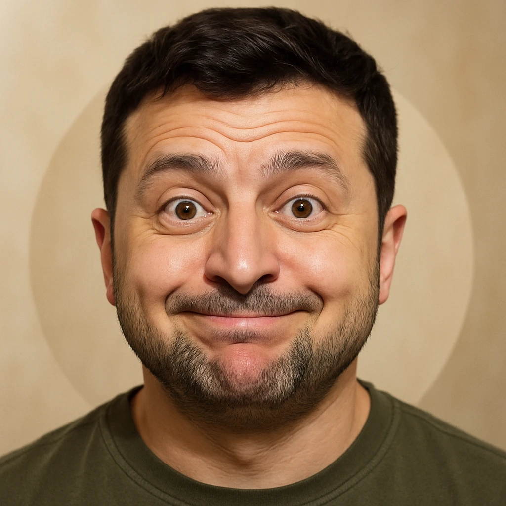 photorealistic emoji style portrait of Zelensky, round face, slightly goofy expression emoji