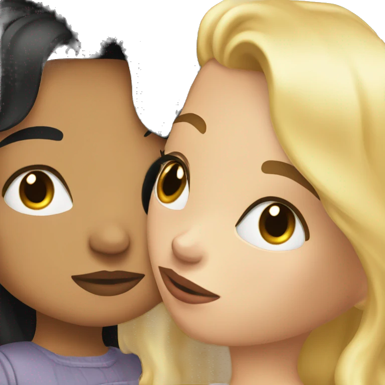a blonde girl kissing a girl with black hair emoji