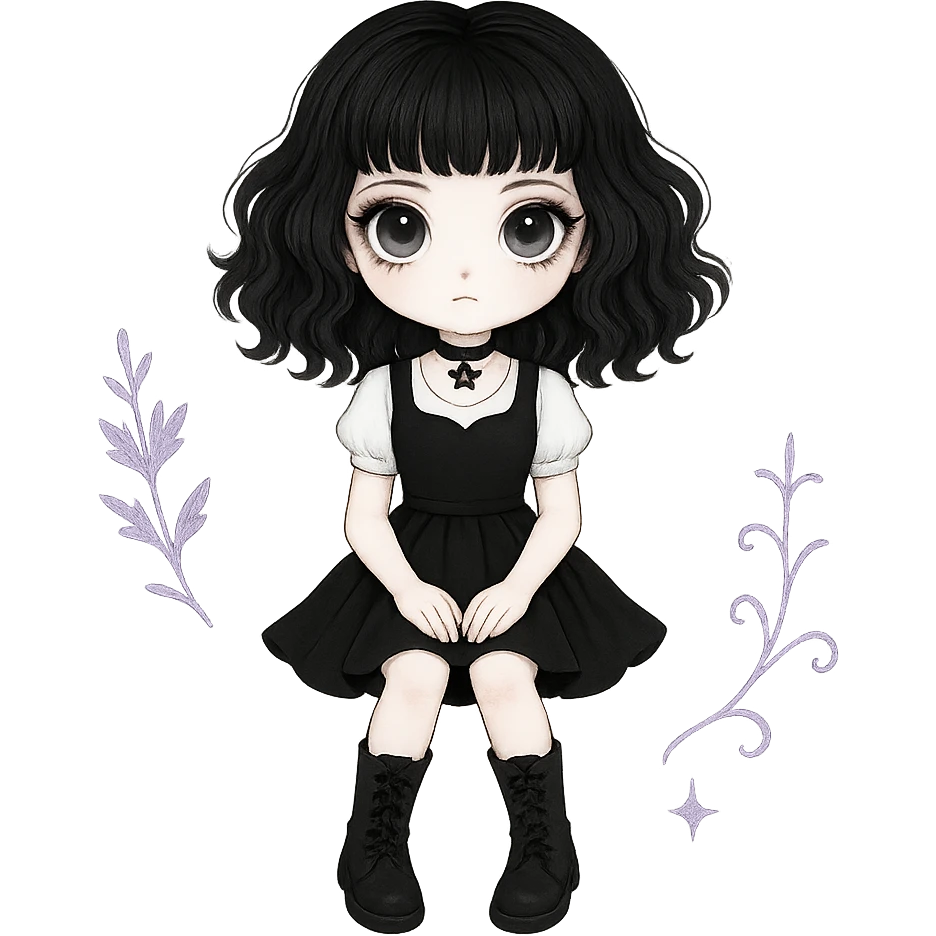 Remove the background and any text from this goth banner, keep it cute, expressive, minimal, in the style of imagen-4-fast-KaUtLiSA10F, with a transparent background. emoji