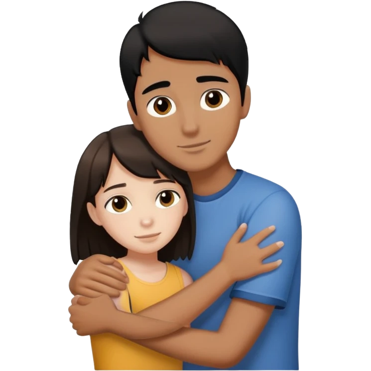 tall brown boy with black hair hugging short white girl with brown hair emoji