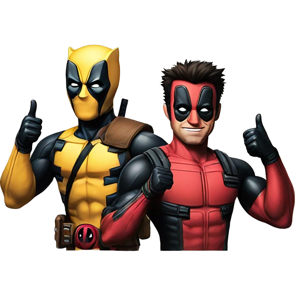 Deadpool and wolverine portrait giving thumbs up emoji