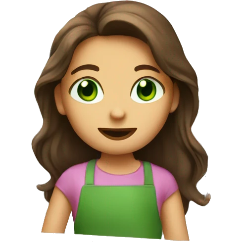 Small girl baking cookies long brown hair and green eyes emoji