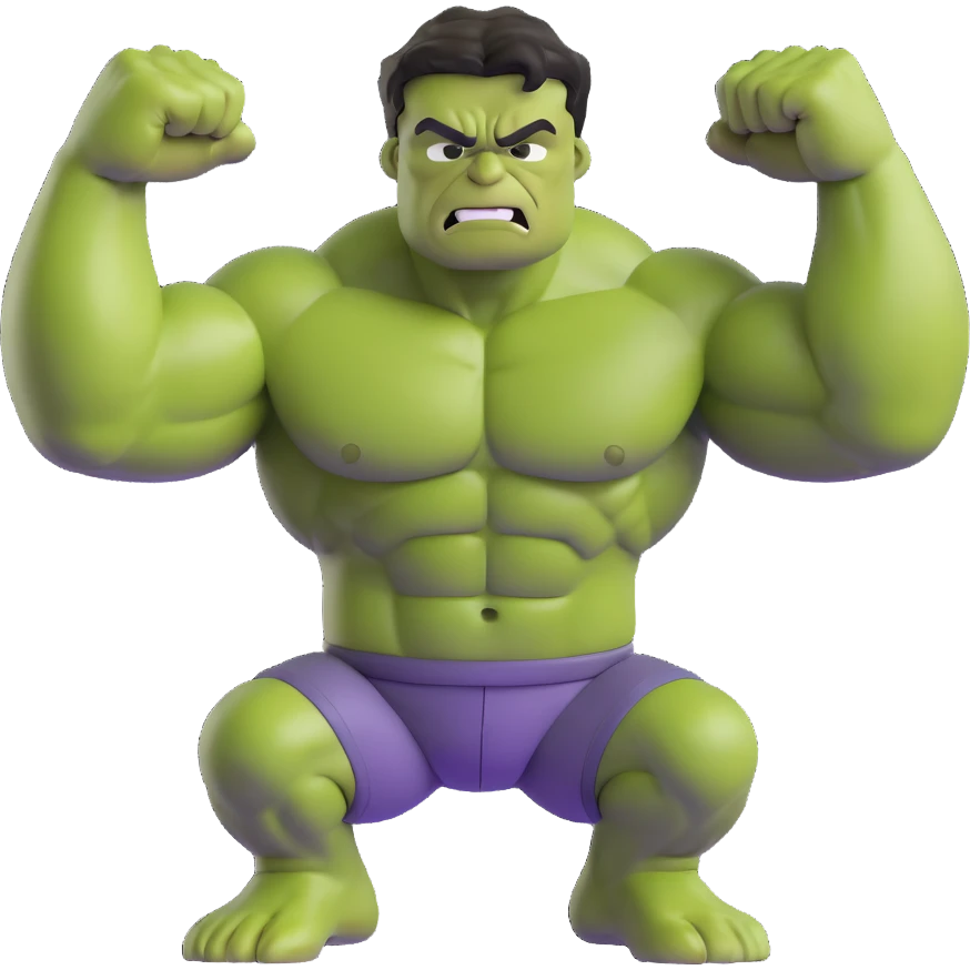 3D emoji of the Hulk, flexing muscles, determined look emoji