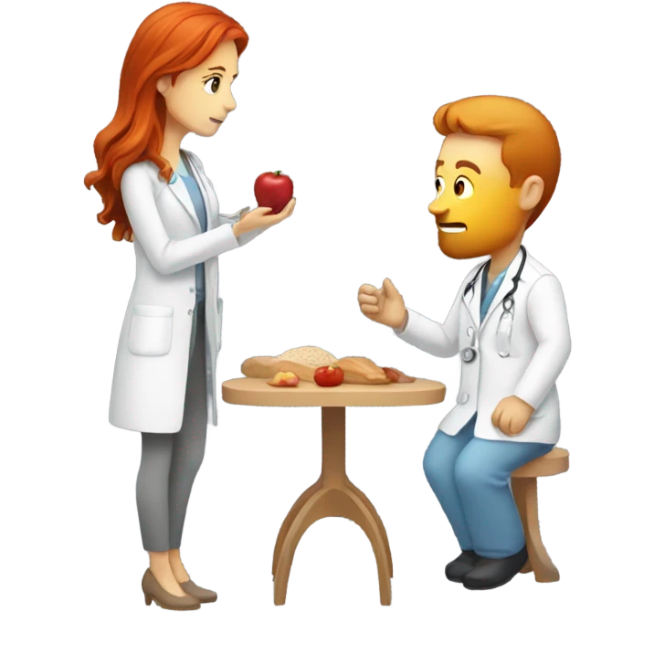 red hair nutritionist with a patient emoji