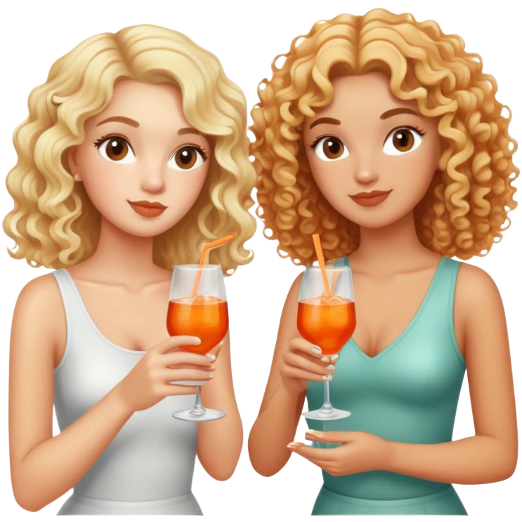 a blonde white girl and a bi racial girl with curly hair drinking aperol spritz  emoji