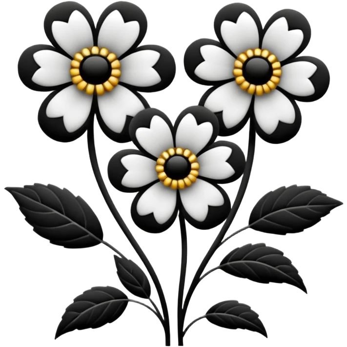 3 Black and White flowers  emoji