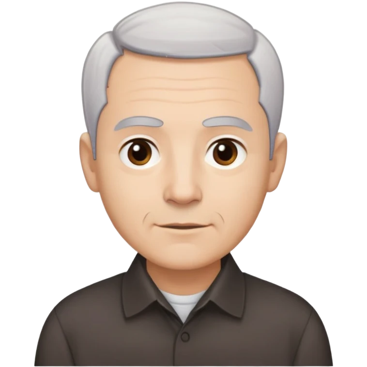 Head and shoulders portrait of Puerto Rican actor René Monclova. Round face with light skin tone. Short gray/white hair with receding hairline. Expressive dark brown eyes, thick eyebrows. Clean-shaven. Slight smile. Wearing a dark collared shirt. emoji