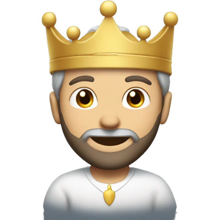 smiling boy with beard white patch of hair on the temples and a crown emoji