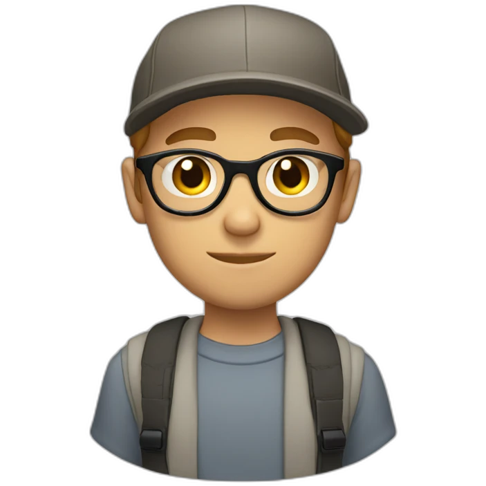 white boy with cap and light beard and reading rounded glasses emoji