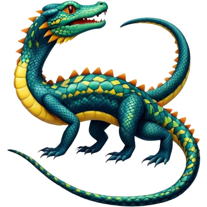 Alligator-Dragon-Tiger-Salandit-Snake-Fakémon-hybrid-creature with a long muzzle, full body emoji