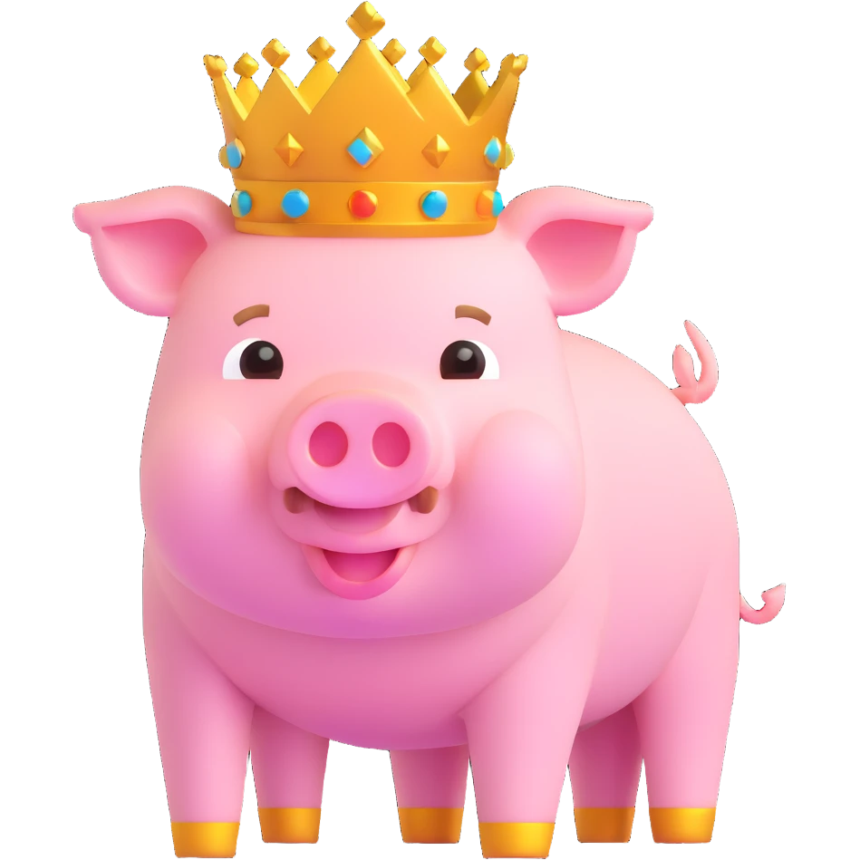 Minecraft style pig with a golden crown, inspired by Technoblade, inside a Minecraft castle emoji