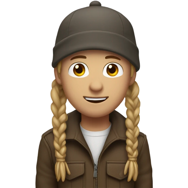 A white boy with a flat cap and a winter cap hiding in the flat cap and he has brown and blonde dreadlocks emoji