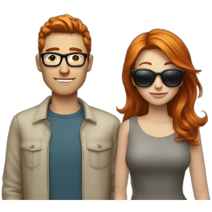 Coupe homme avec des lunettes et une femme rousse emoji
