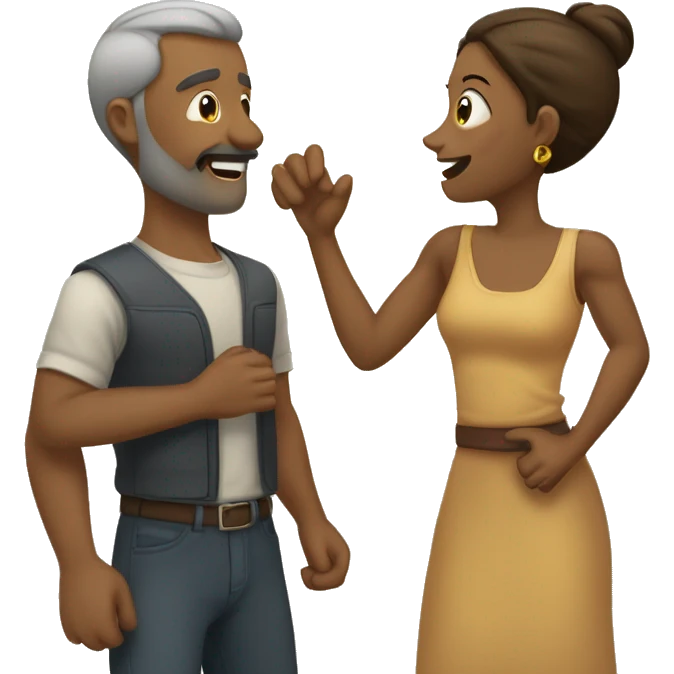 Mulher rezando e um homem atrás com a mão levantada  emoji