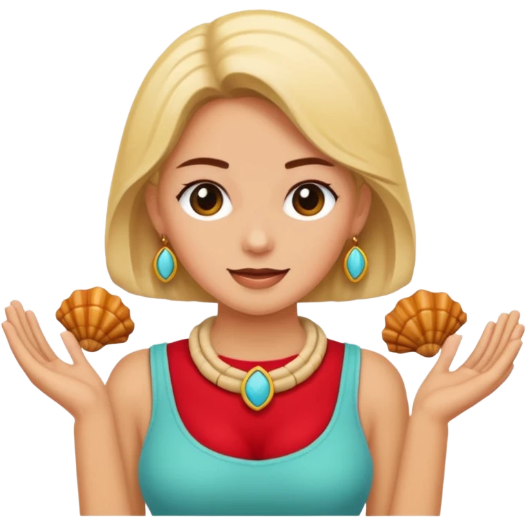Mujer con collares de conchas comprando  emoji