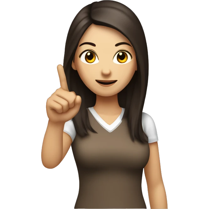 The woman with white skin and long dark brown hair is pointing up with their hand with index finger raised. emoji