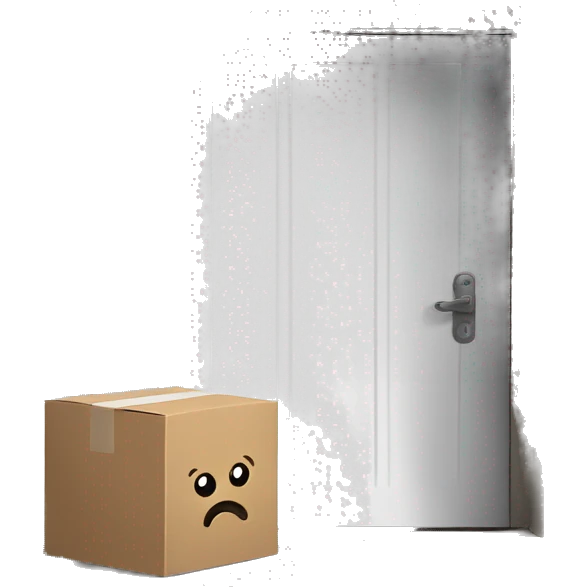 white door with cardboard box in front of it emoji