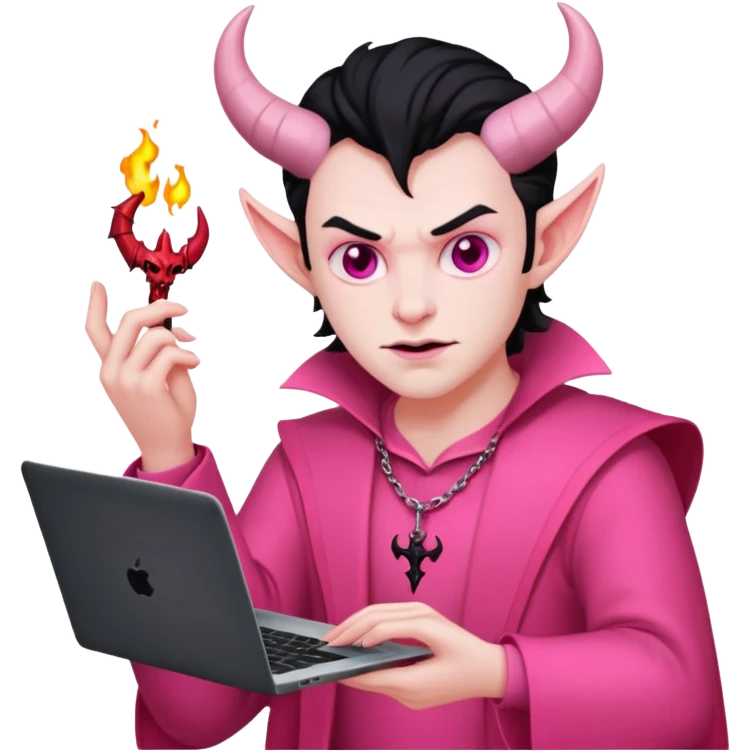 satan god with laptop, pink emoji