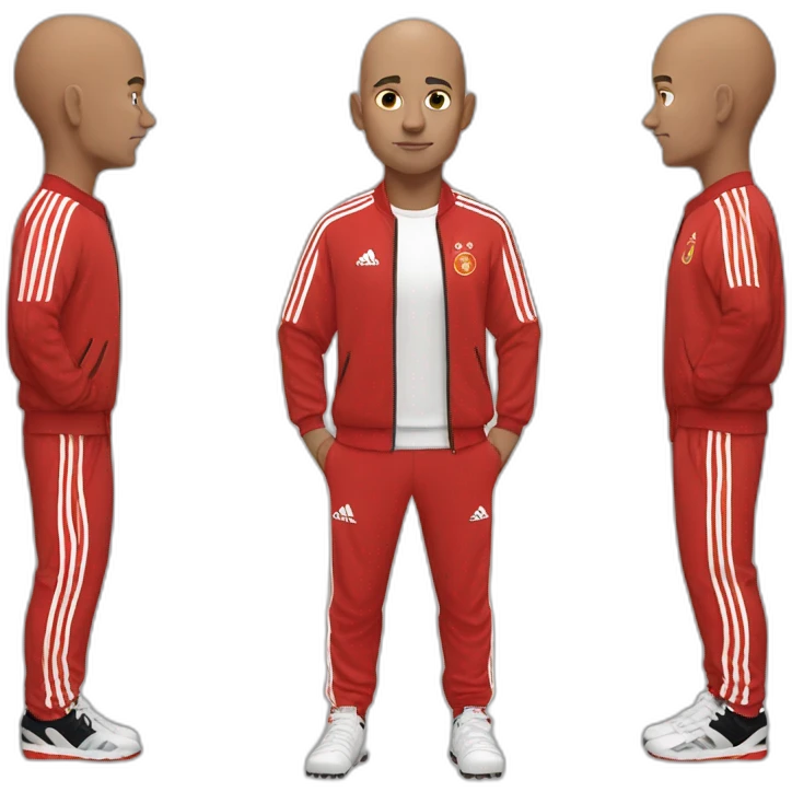 Bald man in red Adidas soccer tracksuit long pants emoji