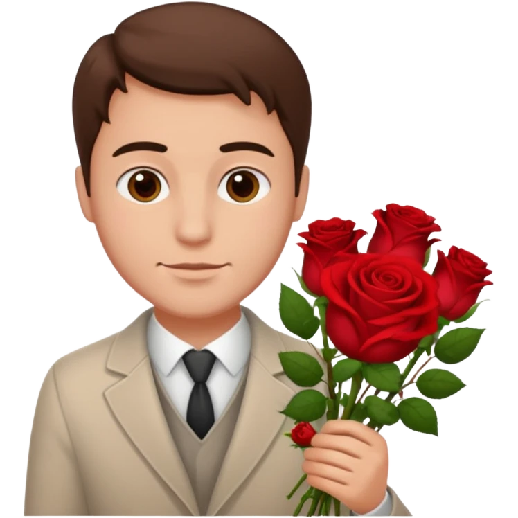 Un homme blanc brun pas en costard qui donne un bouquet de roses dans la main emoji