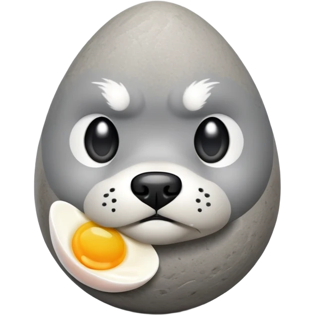 Angry pebble that looks like dog with egg on top emoji