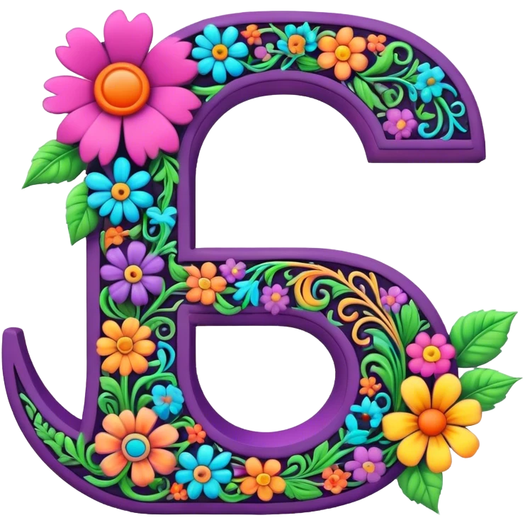 3D, gothic style psychedelic colored Letter “G” with hippie style flower border emoji